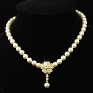 Bridal Ivory Cream Shell Pearl Necklace Use Austrian Crystal