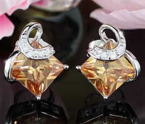 2 Carat Amber Colour Sapphire Stud Earrings
