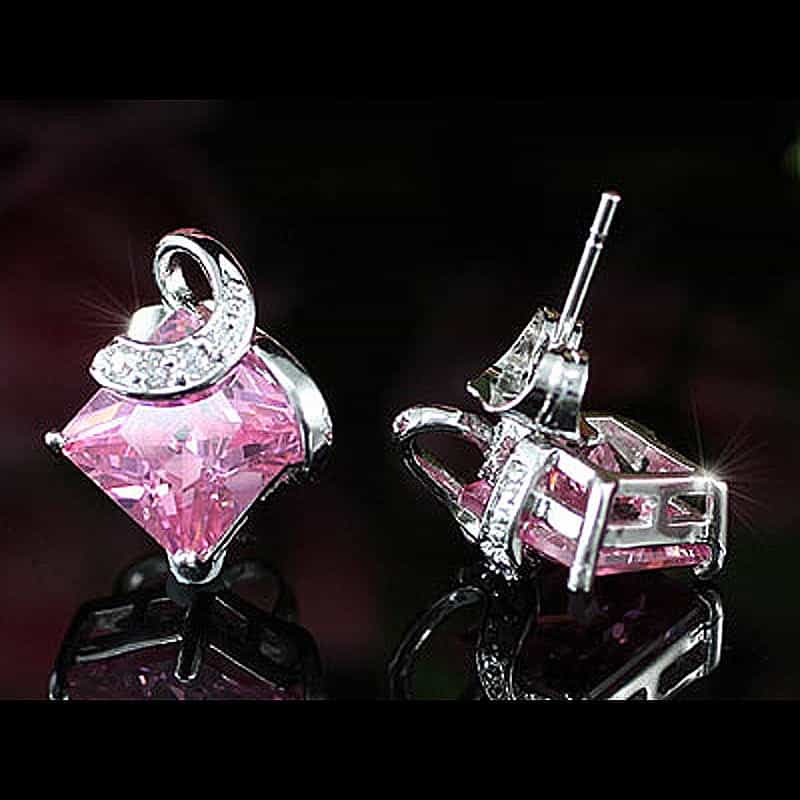 2 Carat Pink Princess Cut Created Sapphire Stud Earrings