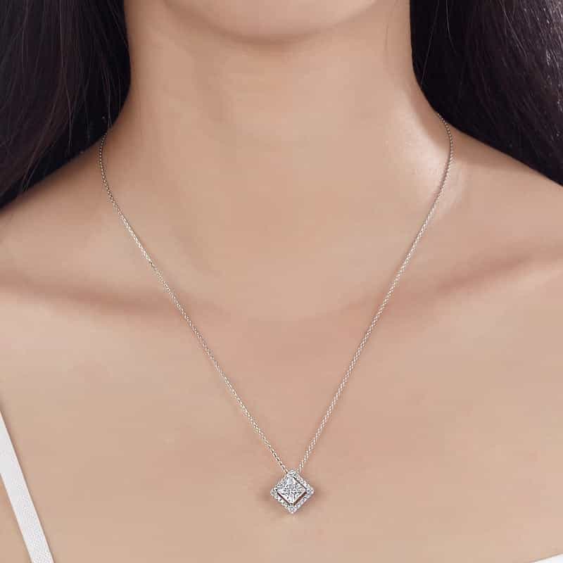 1.5 Carat Princess Cut Simulated Diamond 925 Sterling Silver Pendant Necklace