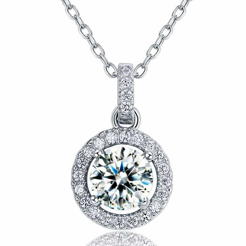1 Carat Round Cut Simulated Diamond Bridal 925 Sterling Silver Pendant Necklace