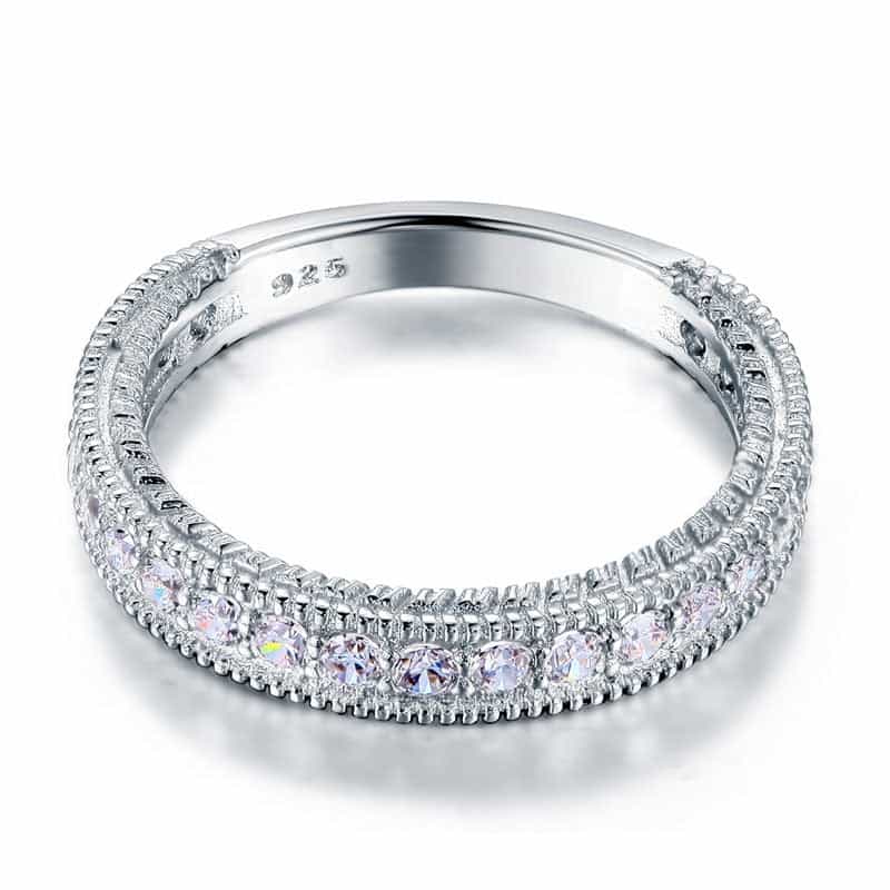 Vintage Style Art Deco Simulated Diamond Solid Sterling 925 Silver Band Wedding Eternity Ring Xfr8099