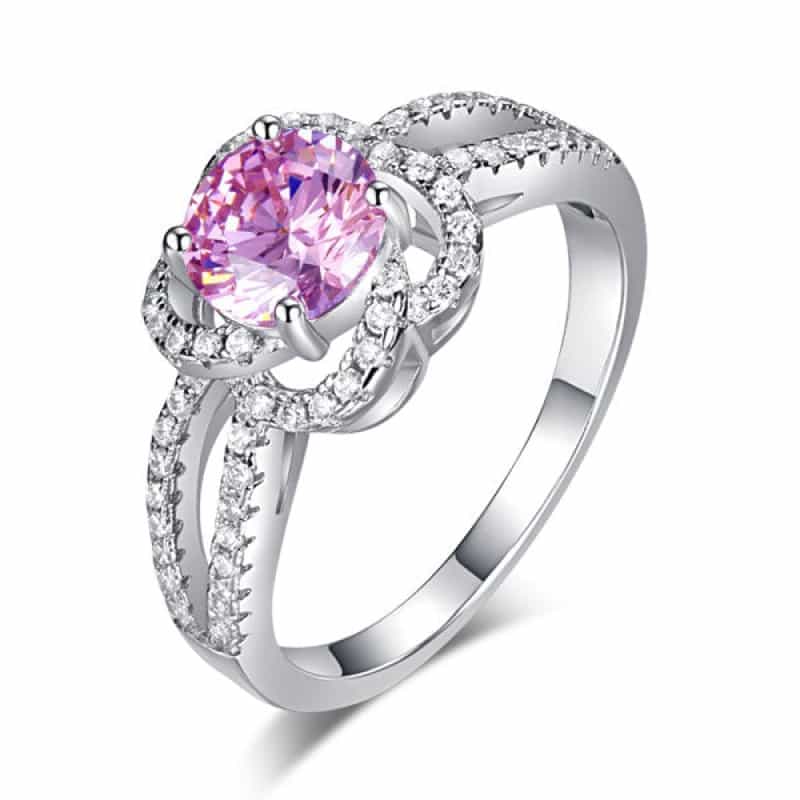 Floral 925 Sterling Silver Wedding Promise Anniversary Ring 1 Ct Fancy Pink Simulated Diamond Jewelry Xfr8250