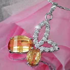 Amber Created Diamond Butterfly Pendant Necklace