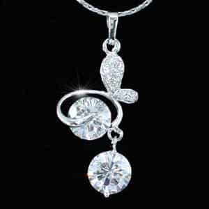 3 Carat Butterfly Created Diamond Pendant Necklace