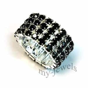 4 Row Black Stretch Bridal Fashion Rhinestone Ring