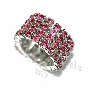 4 Row Pink Stretch Bridal Fashion Rhinestone Ring