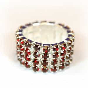 4 Row Dark Red Stretch Bridal Fashion Rhinestone Ring
