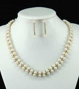 Bridal Wedding Pearl Gold Necklace / Choker Earrings Set