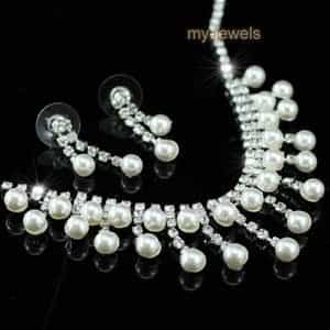 Bridal White Pearl Necklace Earrings Set