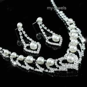 Bridal Heart Faux Pearl Necklace Earrings Set
