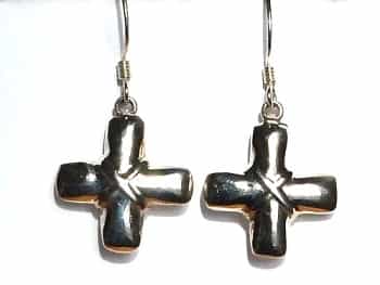 Sterling Silver Puff Cross Earrings