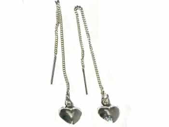 Sterling Silver Puffed Heart Dangle Ear Threads