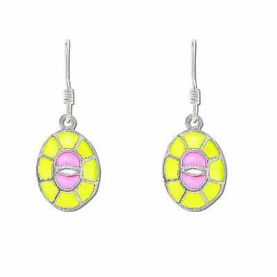 Pair Of Sterling Silver Stained Glass Eye Of Odin Dangle Earrings
