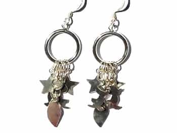 Sterling Silver Hoop With Charm Dangles Earrings