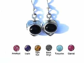 Sterling Silver Heart With Genuine Stone Earrings