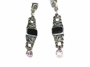 Sterling Silver Black Onyx And Cubic Zirconia Dangle Earrings