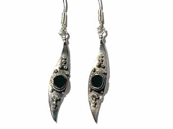 Sterling Silver Feather Dangle Earring With Genuine Stone