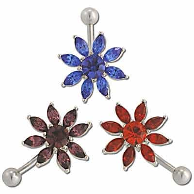 Banana 9 Cz Flower 14G / 14Mm-Lg / 5Mm Ball