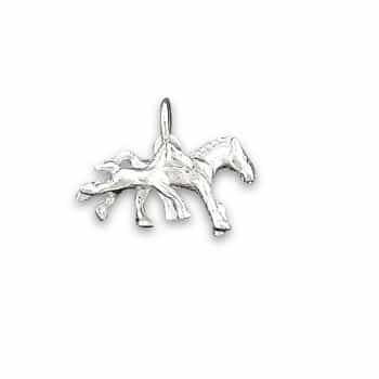 Sterling Silver Running Pony - Filly And Foal Horse Charm Pendant