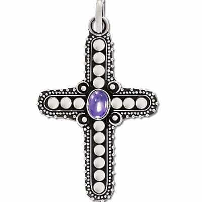 Sterling Silver Handmade Genuine Stone Cross Pendant