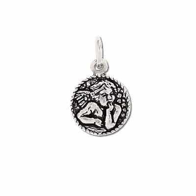 Sterling Silver 925 Thoughtful Angel On Round Charm Pendant