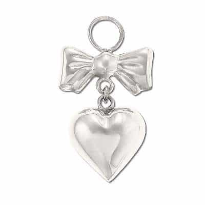 Sterling Silver 925 Puff Heart With Ribbon Charm Pendant