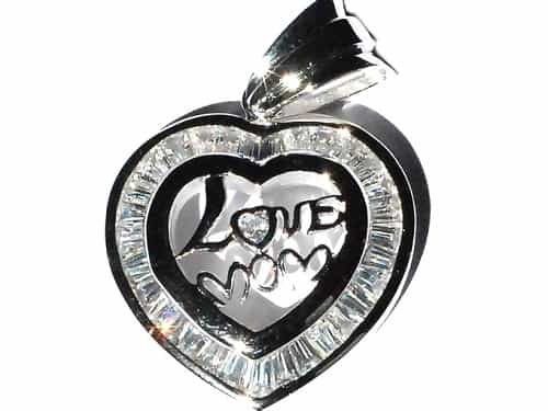Sterling Silver Large Cubic Zirconia Cz Love Mom Heart Pendant