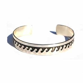 Sterling Silver Oxidized Waves Bangle Cuff Bracelet