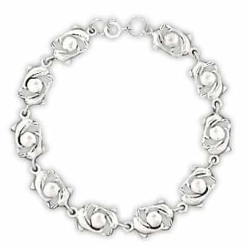 Sterling Silver Double Dolphin With Ball Link Bracelet