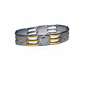Men's Stainless Steel 9 Inch Screw Design Bracelet With Gold Accents