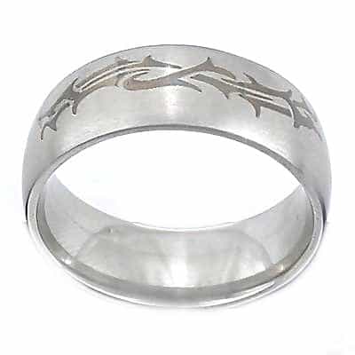 Men's 316L Stainless Steel Etched Tribal Design 10 Mm Ring Band