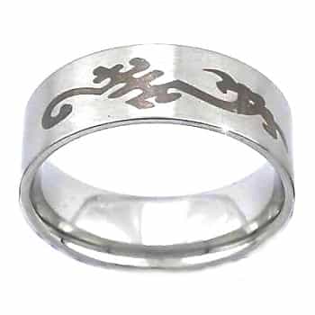 Men's 316L Stainless Steel Tribal Engraved 10 Mm Band Ring