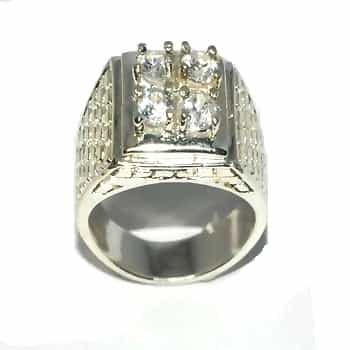 Sterling Silver Men 4 Cz Cubic Zirconia Pinky Ring