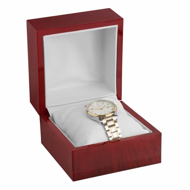 Rosewood Look Bangle Or Watch Box With White Leatherette Interior