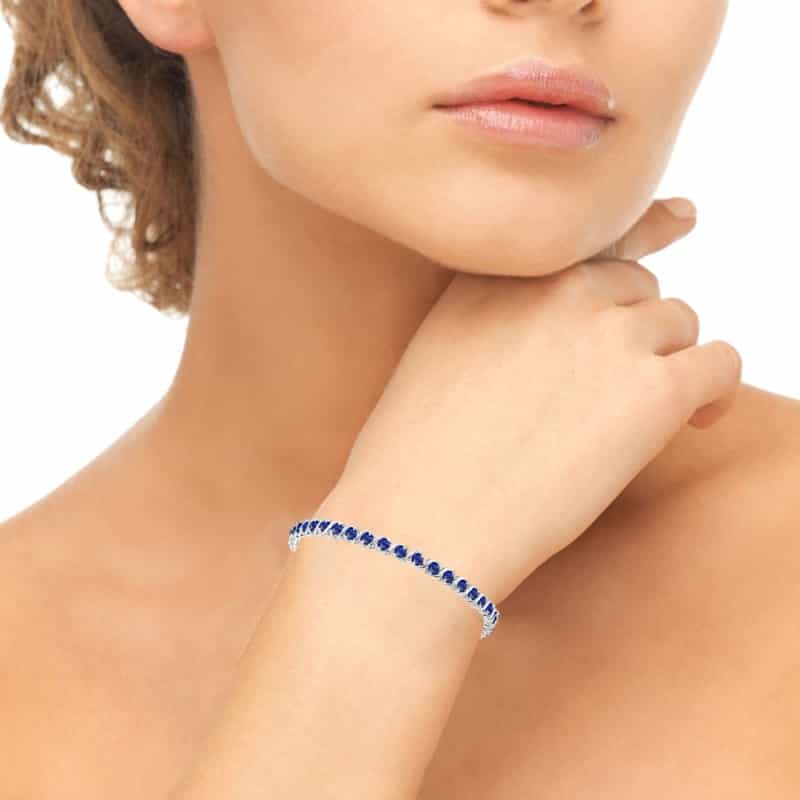 Sterling Silver Created Blue Sapphire S Design Bar Classic Tennis Bracelet