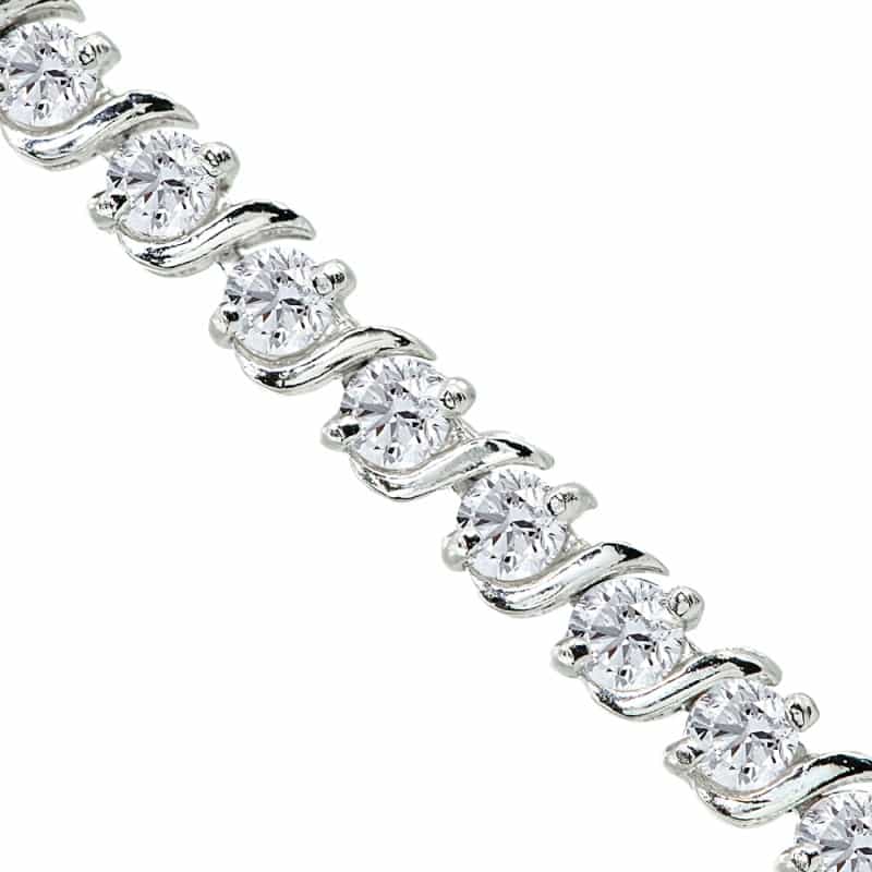 Sterling Silver Created White Sapphire S Design Bar Classic Tennis Bracelet