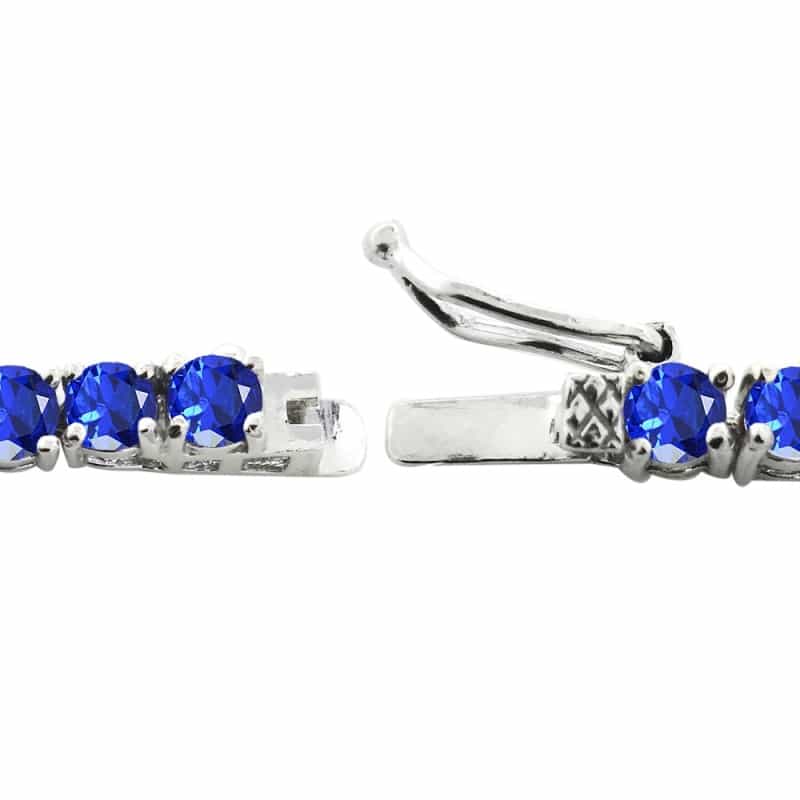 Sterling Silver Created Blue Sapphire 4Mm Round Classic Tennis Bracelet