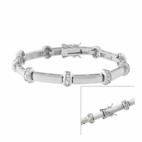 Sterling Silver Cz Bars Link Bracelet
