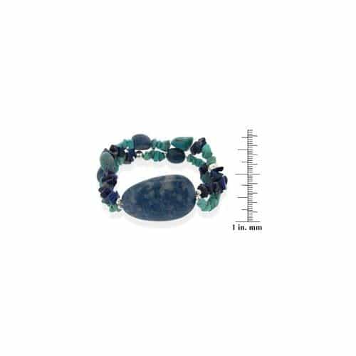 Sterling Silver Denim Lapis, Created Turquoise Chips & Nuggets Stretch Bracelet