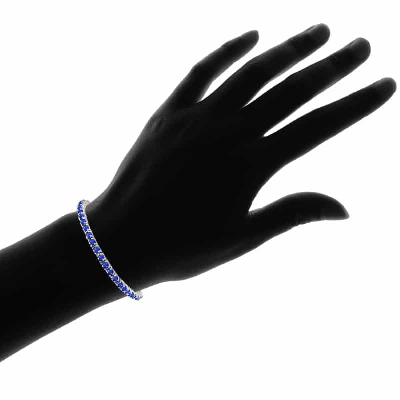 Sterling Silver Created Blue Sapphire 3Mm Round Classic Tennis Bracelet