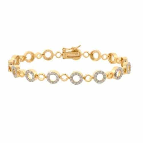 18K Gold Over Silver Diamond Accent Circle Link Bracelet