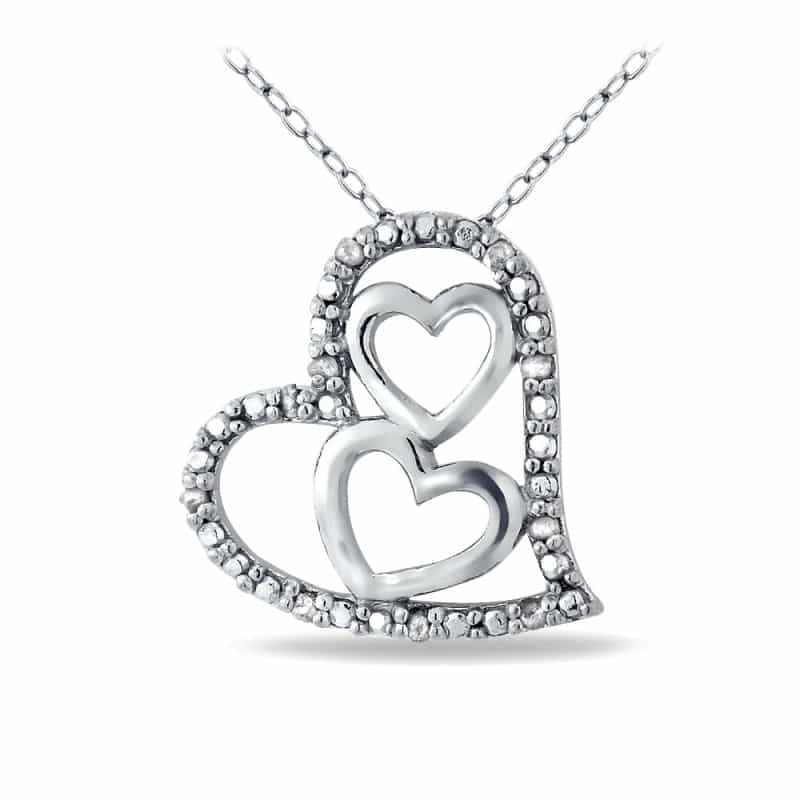 Sterling Silver 1/10Ct Diamond Triple Heart Necklace