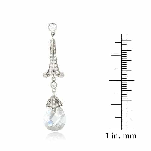 Sterling Silver 18Ct Light Blue & Clear Cz Estate Dangle Earrings