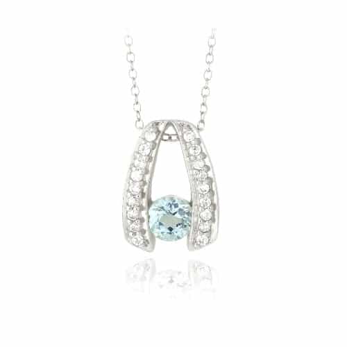 Sterling Silver 1Ct Blue Topaz & Cz Wishbone Necklace