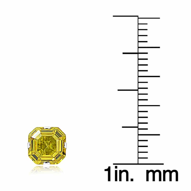 Sterling Silver 6Mm Asscher-Cut Yellow Cubic Zirconia Stud Earrings