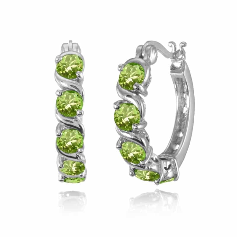 Sterling Silver Peridot S Design Round Hoop Earrings