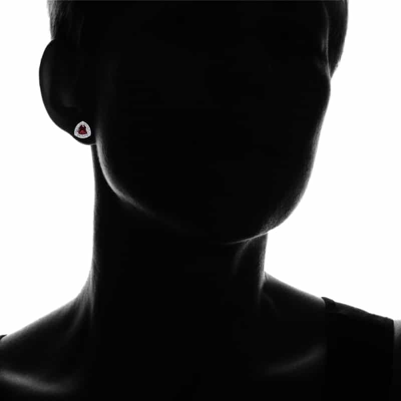 Sterling Silver Created Ruby & White Topaz Trillion-Cut Stud Earrings