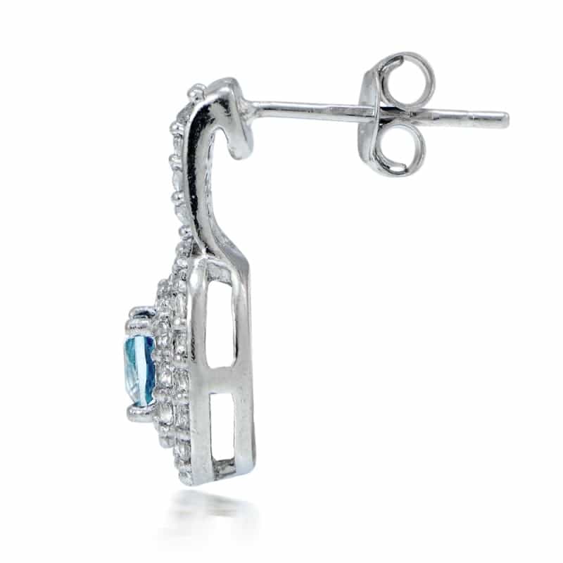 Sterling Silver 1.4Ct Blue & White Topaz Cushion-Cut Earrings