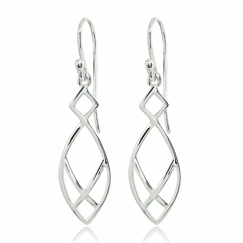 Sterling Silver Polished Geometric Teardrop X Tie Dangle Earrings